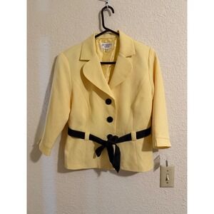 Studio I Petite Yellow 3/4 Sleeve Blazer Jacket with Black Belted Waist Size 12P